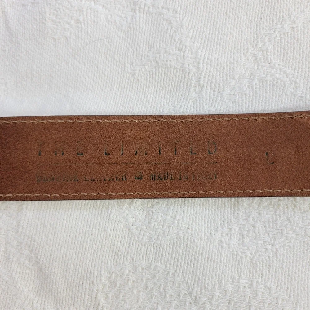 VTG The Limited Wide Brown Leather Belt Made in Italy Rainbow Embroidery Beads L